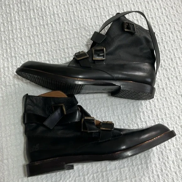 John Fluevog Black Ankle Boots with Buckle Detail - Picture 2 of 4